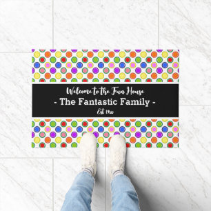 Colourful Candy Polka Dot on White Personalized  Doormat
