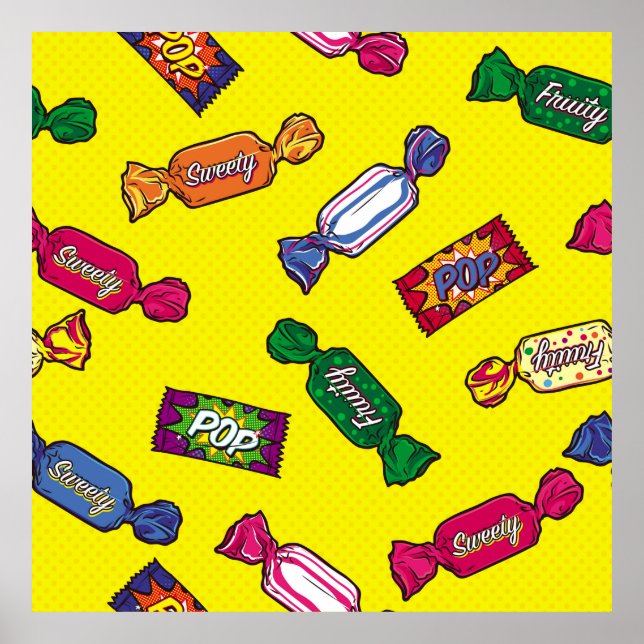 Colourful Candy Seamless Patternart,pop,candy,patt Poster (Front)