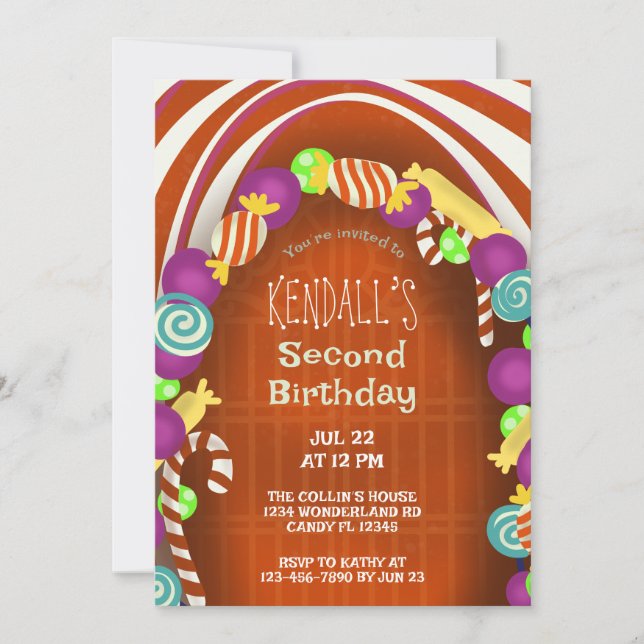 Colourful Candy Wonderland Second Birthday Invitation (Front)