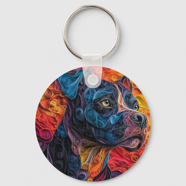 Colourful Cane Corso Dog Portrait Keychain (Front)
