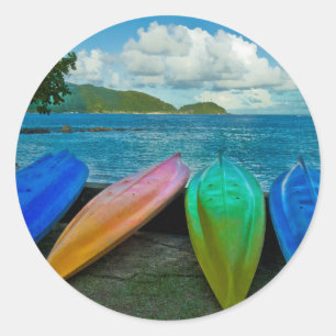 Colourful Canoes On The Beach In Pago Pago Classic Round Sticker