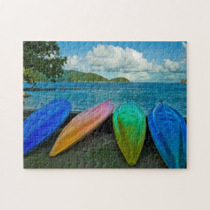 Colourful Canoes On The Beach In Pago Pago Jigsaw Puzzle