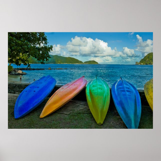 Colourful Canoes On The Beach In Pago Pago Poster (Front)