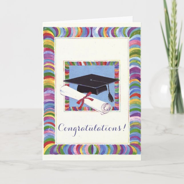 Colourful cap graduation customizable card (Front)
