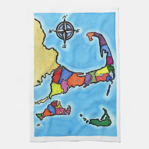 Colourful Cape Cod Map Kitchen Towel