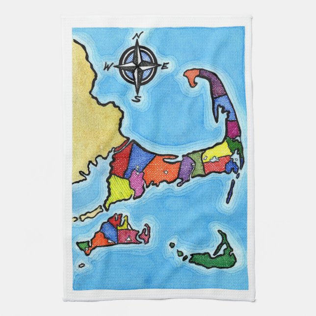 Colourful Cape Cod Map Kitchen Towel (Vertical)