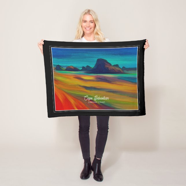 Colourful Cape Sebastian Oregon Coast Art Fleece Blanket (In Situ)