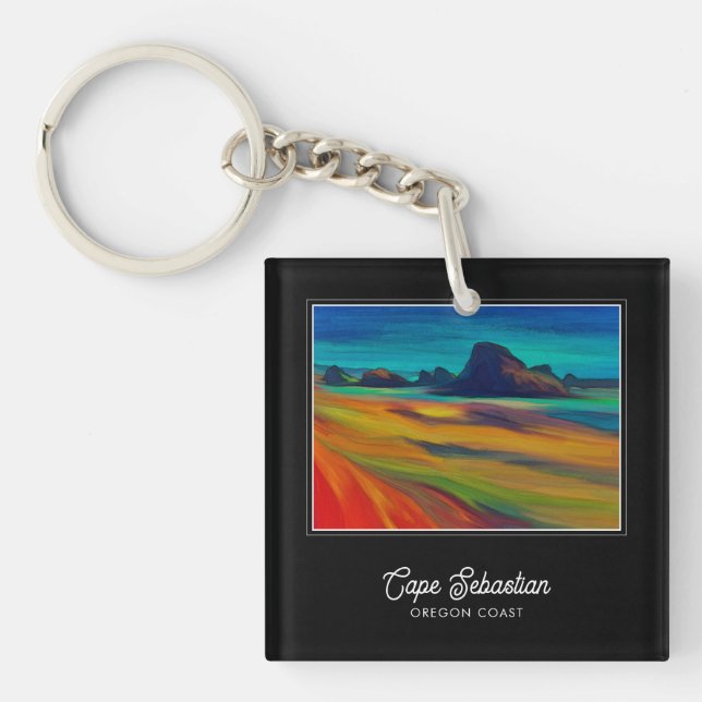 Colourful Cape Sebastian Oregon Coast Art Keychain (Front)