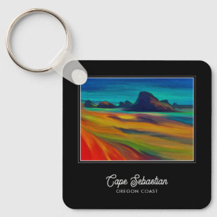 Colourful Cape Sebastian Oregon Coast Art Keychain