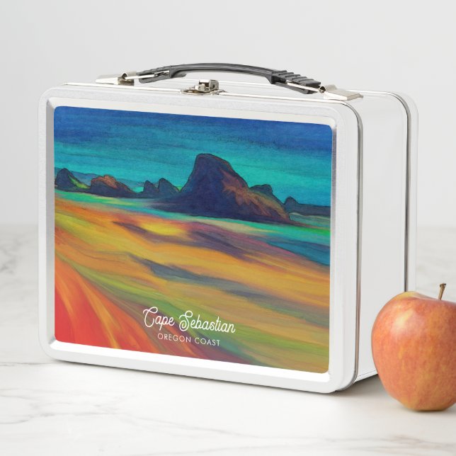 Colourful Cape Sebastian Oregon Coast Art Metal Lunch Box (In Situ)