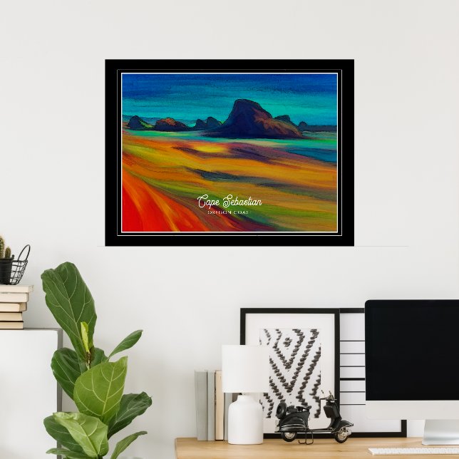 Colourful Cape Sebastian Oregon Coast Art Poster (Home Office)