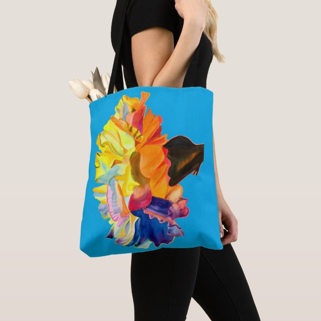 Colourful carnation watercolor flower tote bag (Close Up)