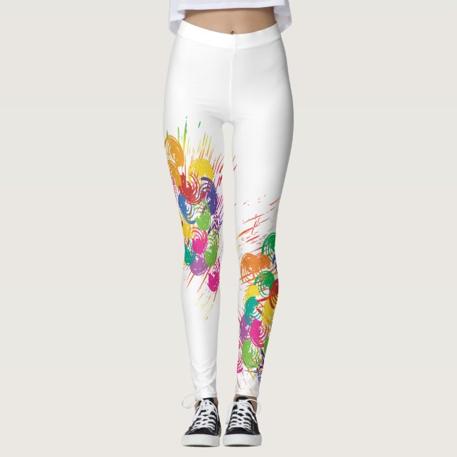 Colourful Carnival Abstract Paint Splashes Leggings (Front)