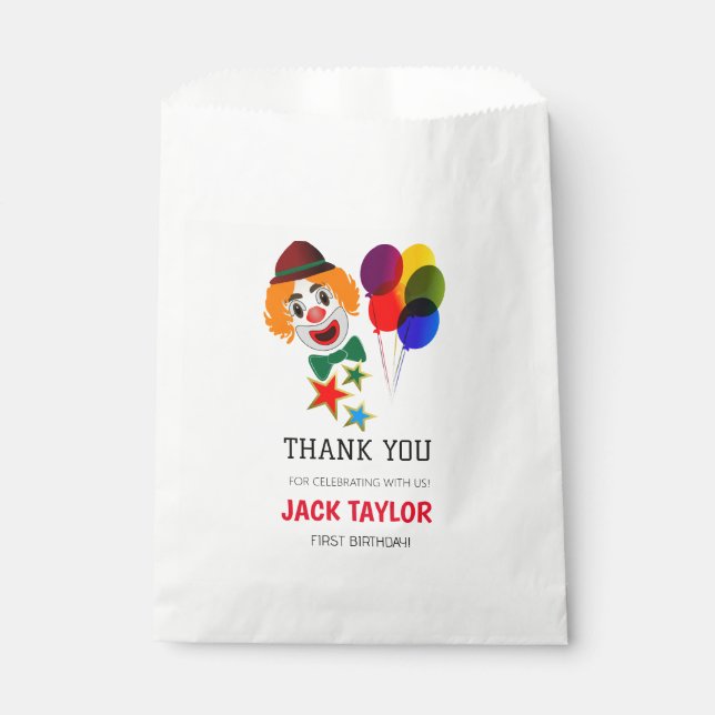 Colourful Carnival Circus Clown First Birthday  Favour Bag (Front)