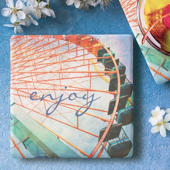 Colourful Carnival Ferris Wheel Enjoy Script Quote Stone Coaster (Creator Uploaded)