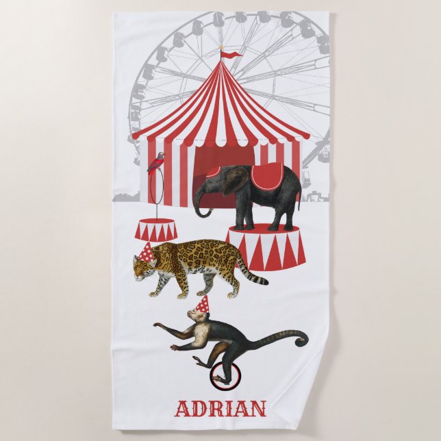 Colourful Carnival Festival Theme Animals Big Top Beach Towel (Front)