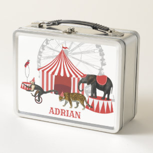 Colourful Carnival Festival Theme Animals Big Top Metal Lunch Box