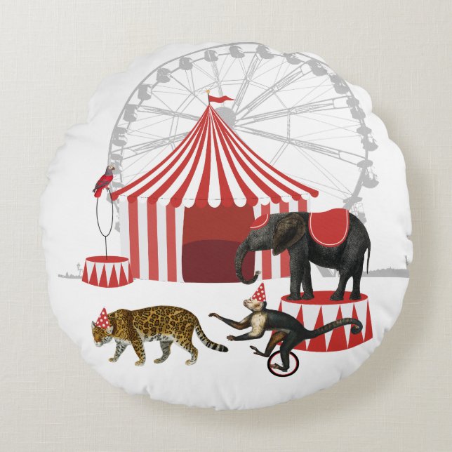 Colourful Carnival Festival Theme Animals Big Top Round Pillow (Front)