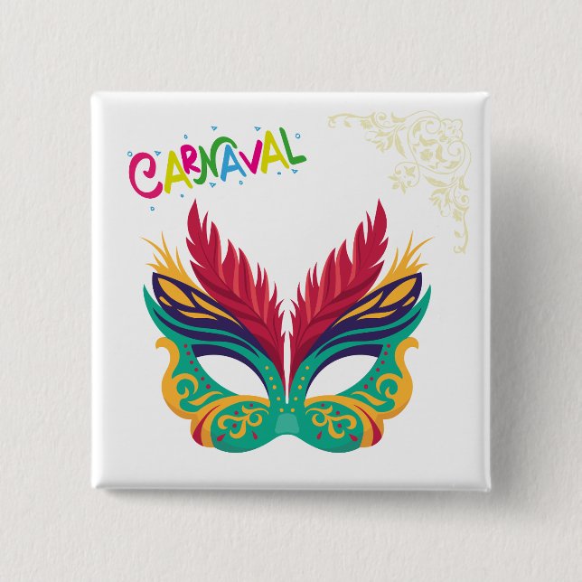 colourful carnival mask 2 inch square button (Front)