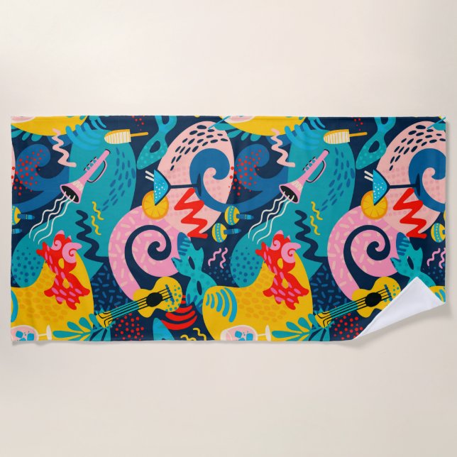 Colourful carnival pattern beach towel (Front)