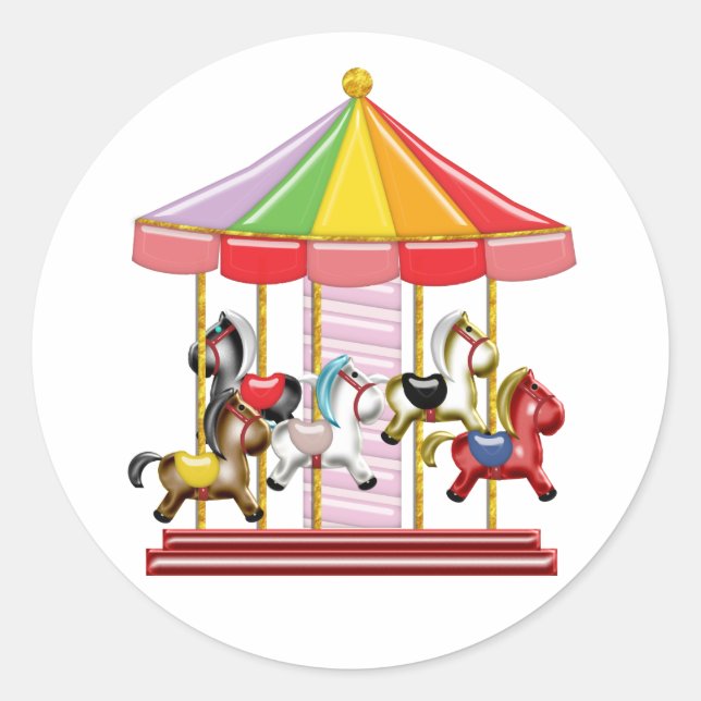 Colourful Carousel Classic Round Sticker (Front)