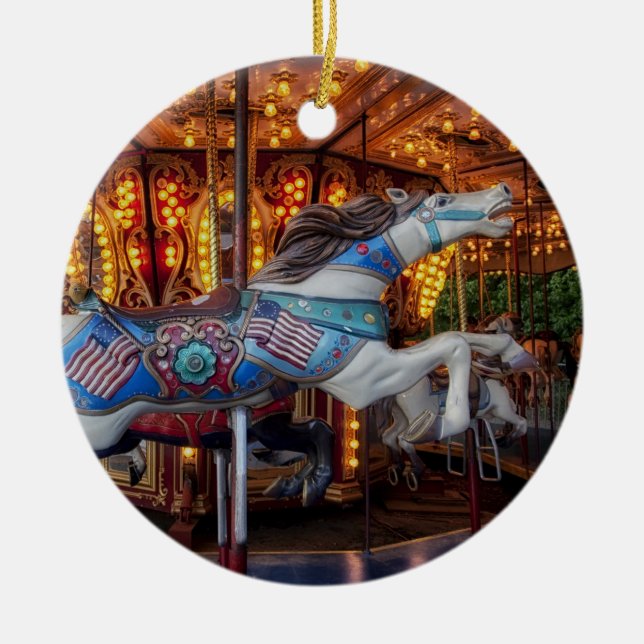 Colourful Carousel Horse and Merry Go Round Ceramic Ornament (Front)