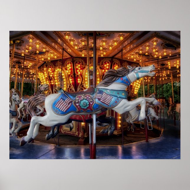 Colourful Carousel Horse and Merry Go Round Poster (Front)