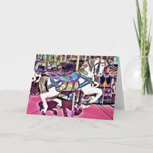Colourful Carousel Horse at Carnival Photo Gifts Card (Front)