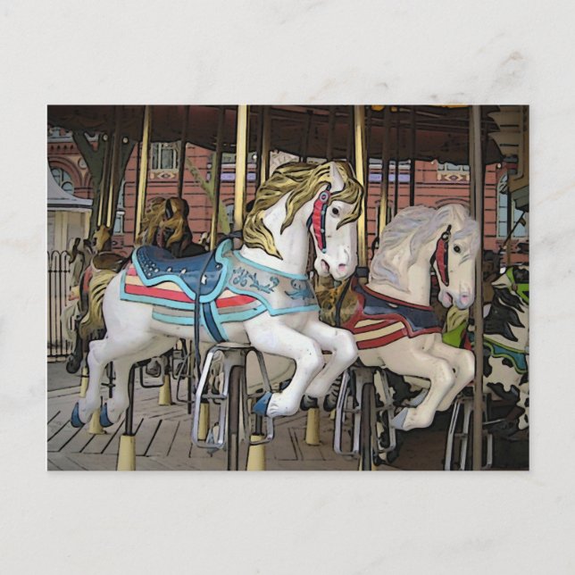Colourful Carousel Horses Photo Art Postcard (Front)