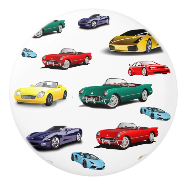 Colourful Cars Boys Kids Ceramic Knob (Front)