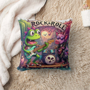 Colourful Cartoon Animals Performing Rock Music Throw Pillow