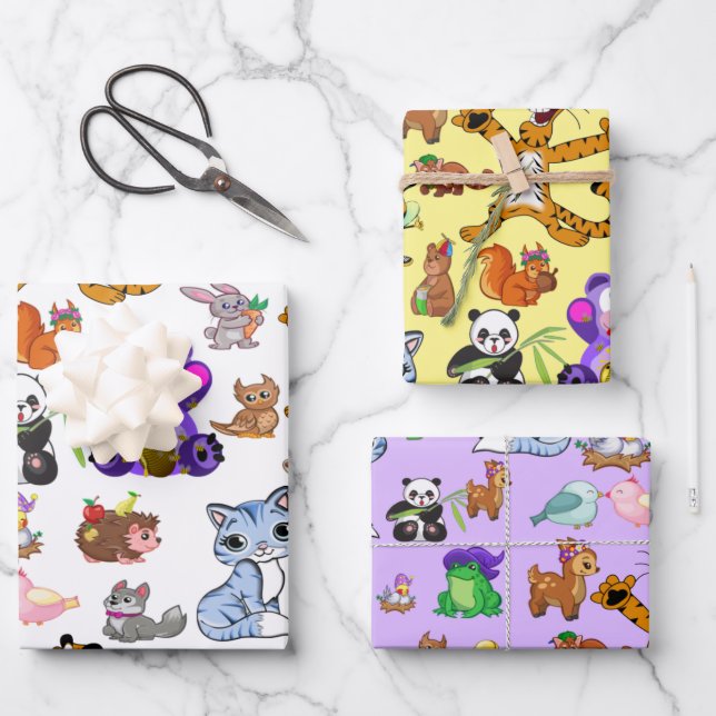 Colourful Cartoon Animals  Wrapping Paper Sheet (Front)