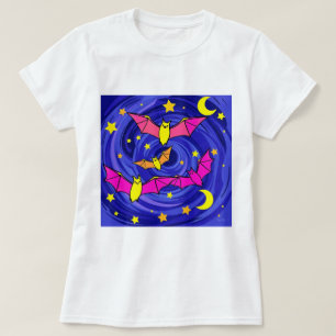 Colourful Cartoon Bat Cute Halloween Starry Night T-Shirt
