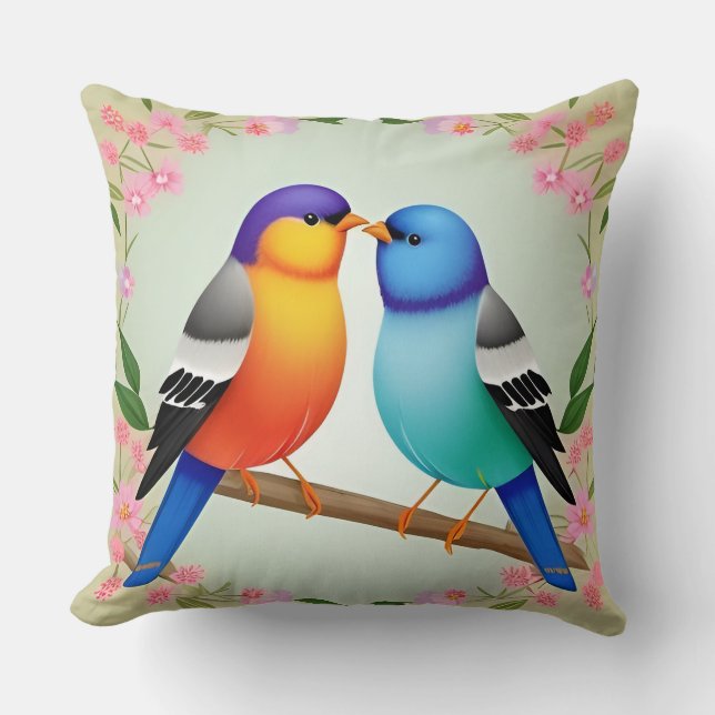 🌈 Colourful Cartoon Bird Throw Pillow Fun Decor � (Front)