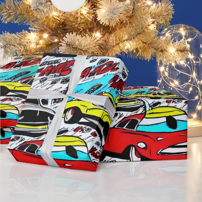 Colourful Cartoon Cars Comic Pattern Wrapping Pape Paper (Holidays)