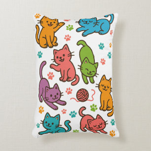 Colourful Cartoon Cat Pattern Throw Pillow 