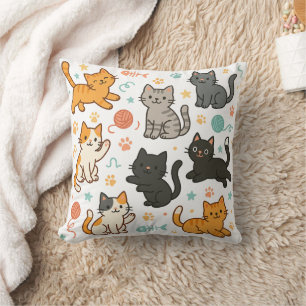 Colourful Cartoon Cats Pillow – Playful Pattern 