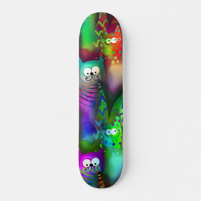 Colourful Cartoon Cats Skateboard (Front)