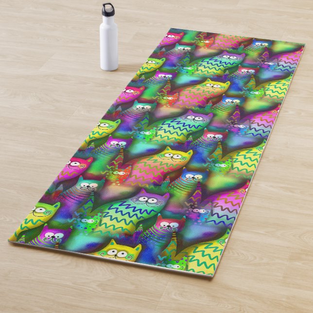 Colourful Cartoon Cats Yoga Mat (In Situ)