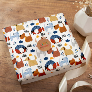 Colourful cartoon crazy fluffy dog doodles wrapping paper