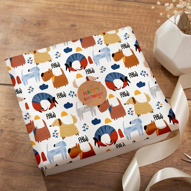 Colourful cartoon crazy fluffy dog doodles wrapping paper (Creator Uploaded)