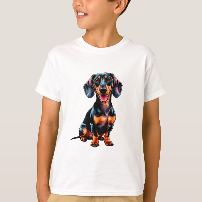 Colourful Cartoon Dachshund T-Shirt (Front)