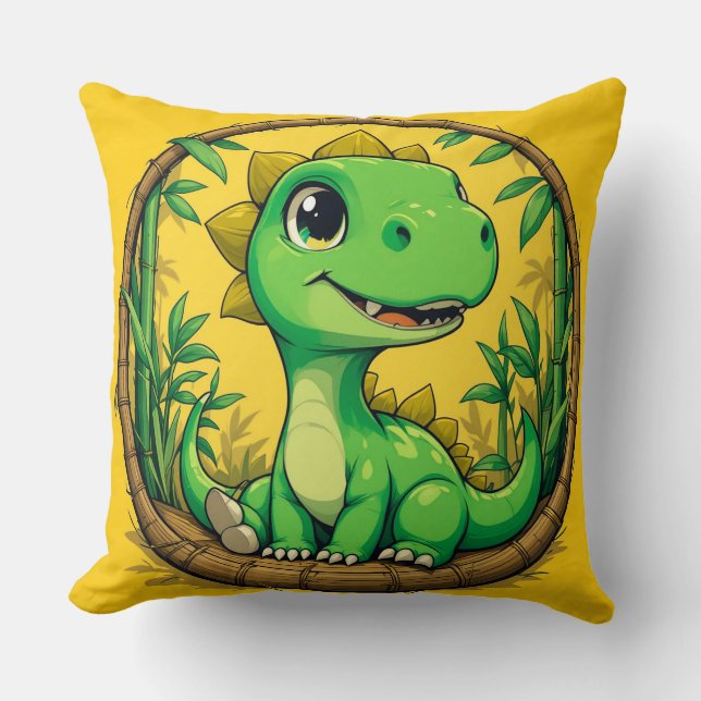 Colourful Cartoon Dinosaur Throw Pillow (Front)