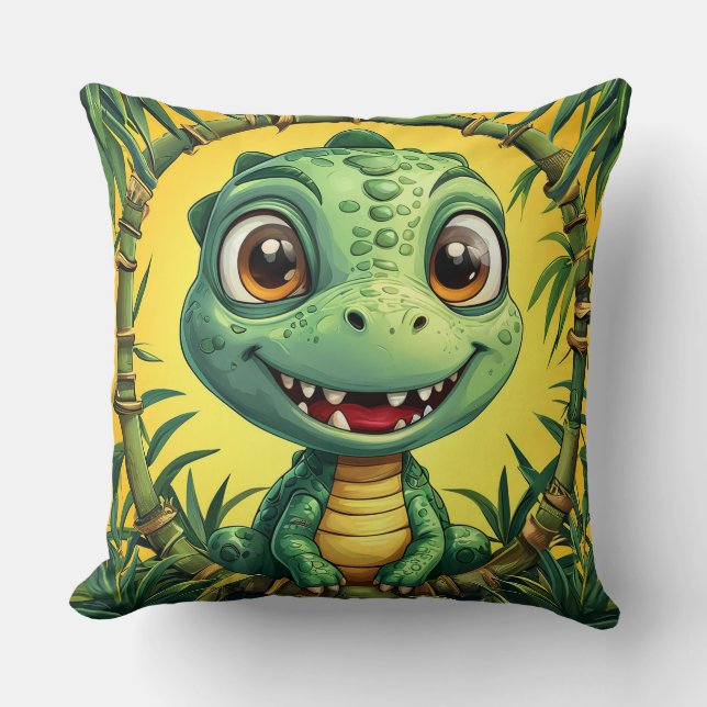 Colourful Cartoon Dinosaur Throw Pillow (Front)