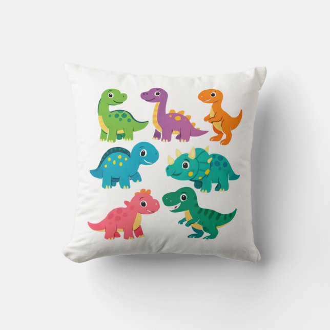 Colourful Cartoon Dinosaurs Throw Pillow Design   (Front)