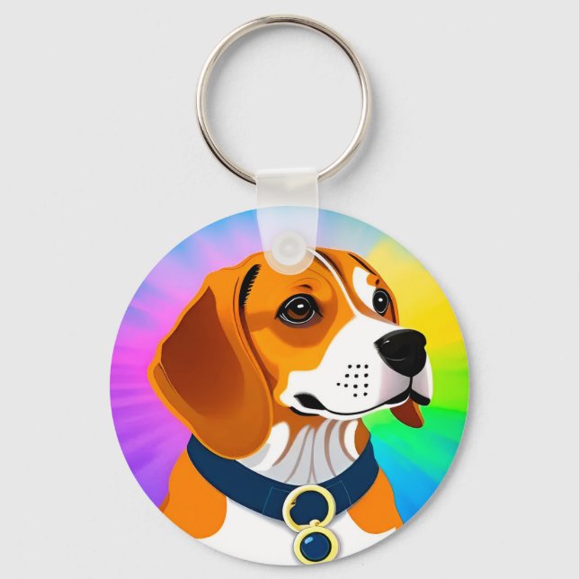 Colourful Cartoon Dog Illustration Keychain (Front)