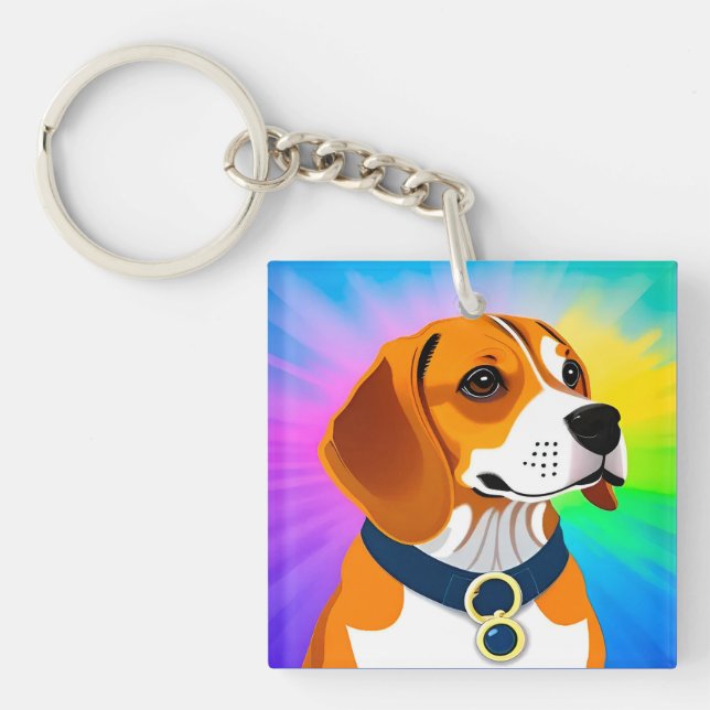 Colourful Cartoon Dog Illustration Keychain (Front)