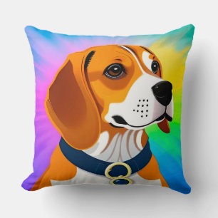 Colourful Cartoon Dog Illustration Throw Pillow