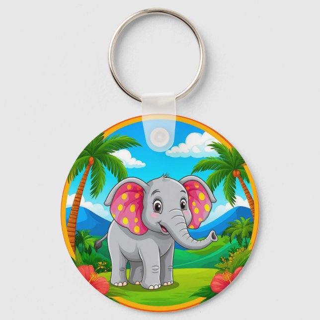 🐘 Colourful Cartoon Elephant Tropical Fun  Keychain (Front)