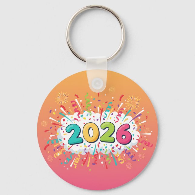 Colourful Cartoon Explosion 2026 Celebration   Keychain (Front)